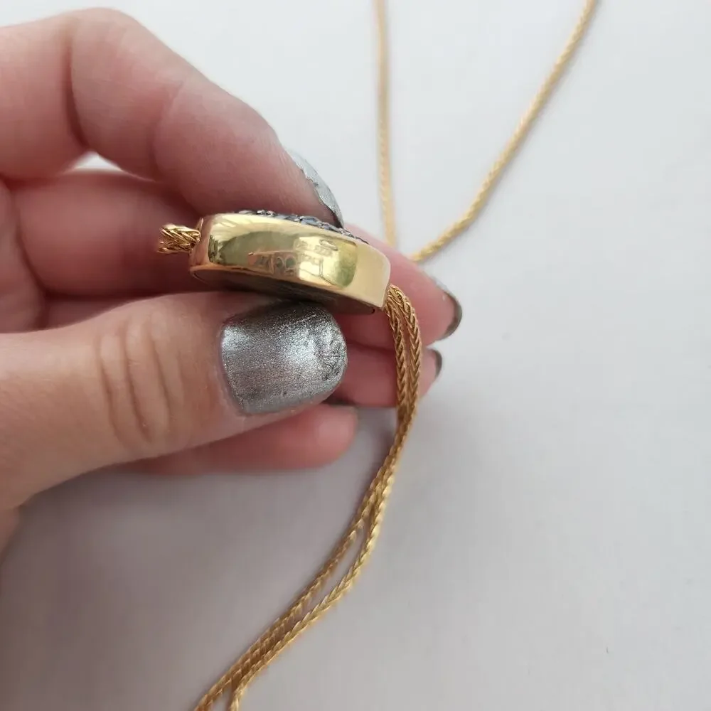 Bellezza lariat necklace ITALY 14KT Gold Plated Vintage Signed NEW Black Crystal